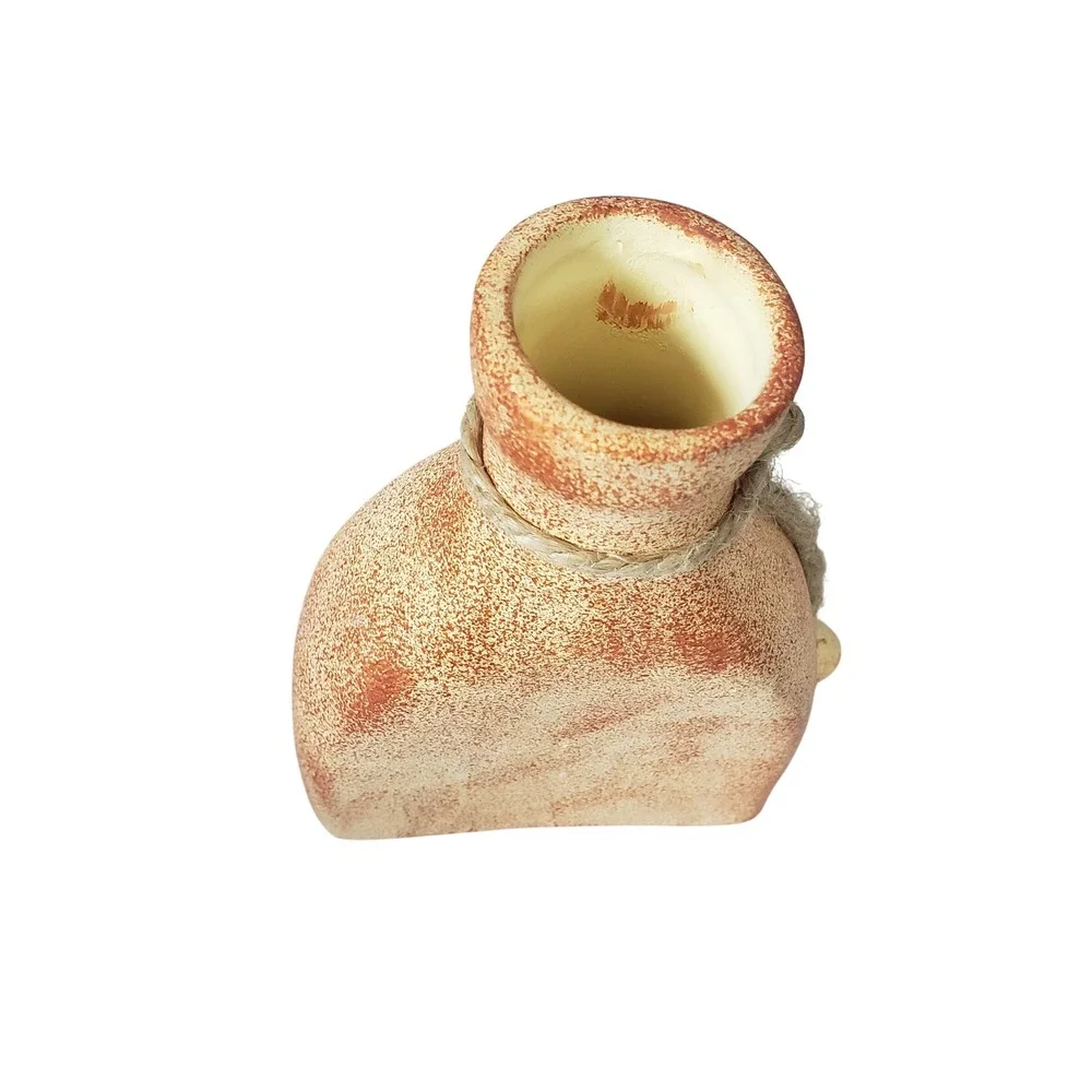 Vintage Terracotta Sun Face Bud Vase Rustic Celestial Boho Decor with Jute Rope